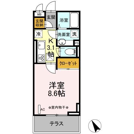 GRAND STATION 宮上Ⅰ(1K/1階)の間取り写真