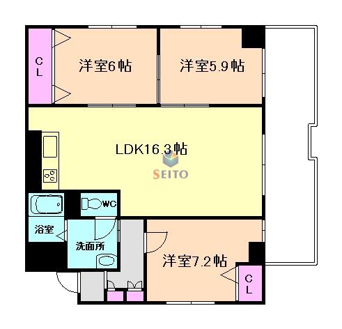 メルヴェイユ玉川(3LDK/4階)の間取り写真