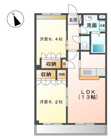 ウィンドワード勝山(2LDK/2階)の間取り写真