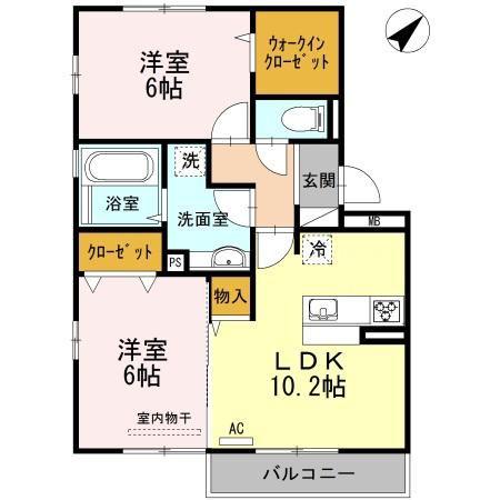 D-ROOM上影A(2LDK/3階)の間取り写真