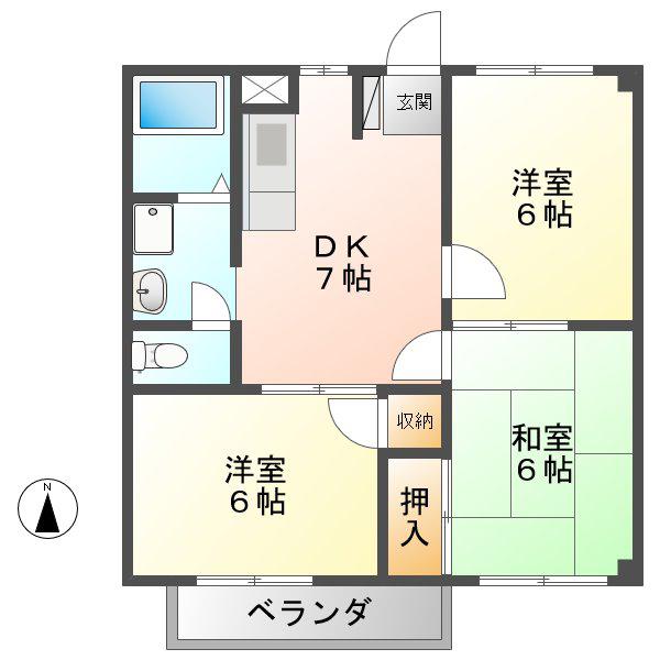 カトルセゾンB(3DK/2階)の間取り写真