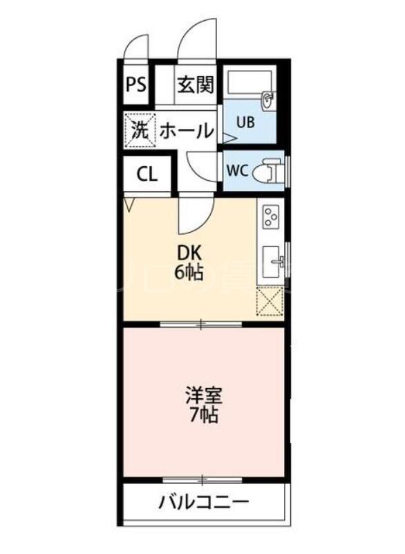 ヴィラ川崎(1DK/3階)の間取り写真