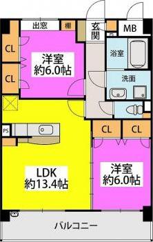 ポワッソンルージュ(2LDK/2階)の間取り写真