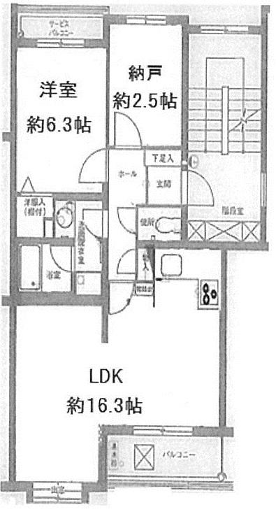 米ヶ袋第三パークマンション(1LDK/2階)の間取り写真