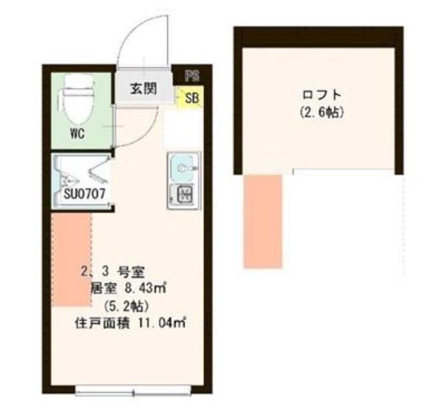 ハーモニーテラス池袋本町IV(ワンルーム/2階)の間取り写真