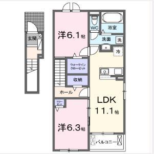 カーサ・セレノ(2LDK/2階)の間取り写真