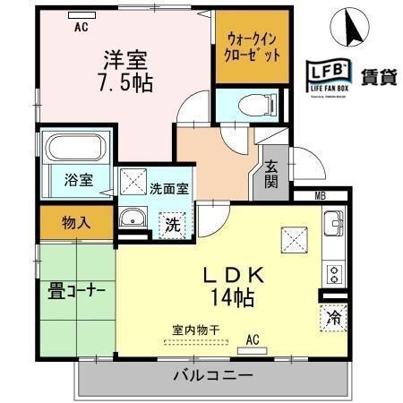 セジュールスハマA棟(1LDK/1階)の間取り写真