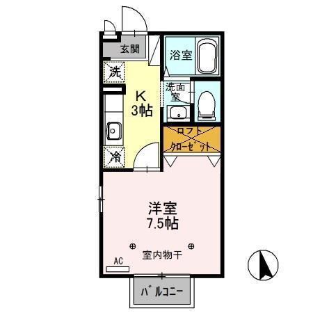 クレール矢中A/B B(1K/2階)の間取り写真