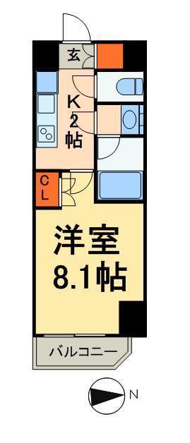 パークハビオ上野3丁目(1K/8階)の間取り写真
