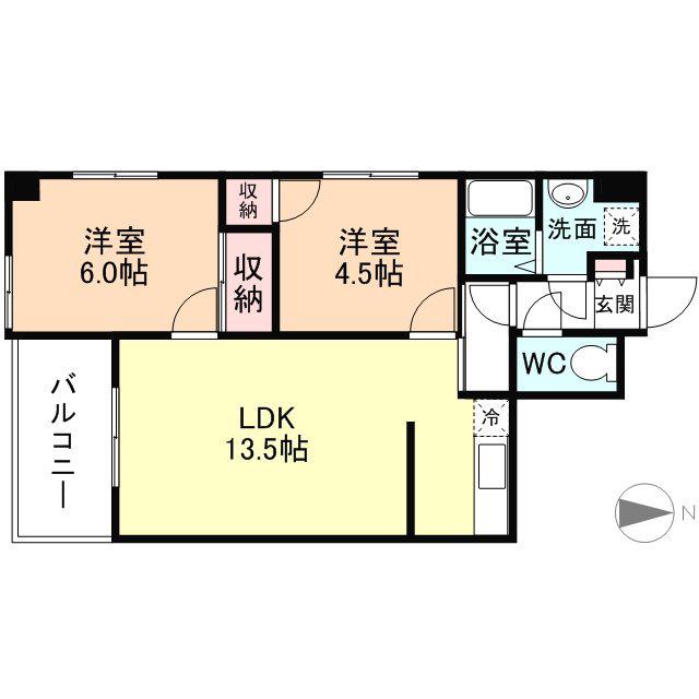 ベルトピア富山I(2LDK/5階)の間取り写真