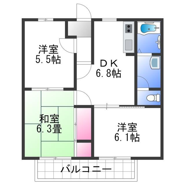 フォレストコート(3DK/2階)の間取り写真