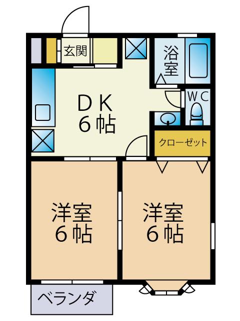 ソレイユ壱番館(2DK/1階)の間取り写真