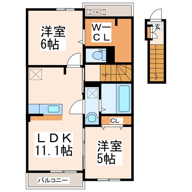 ヴェルミリオンIIIIII(2LDK/2階)の間取り写真