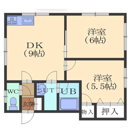 陣川町アパート(2DK/2階)の間取り写真