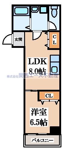 パークモダン高井田(1LDK/8階)の間取り写真