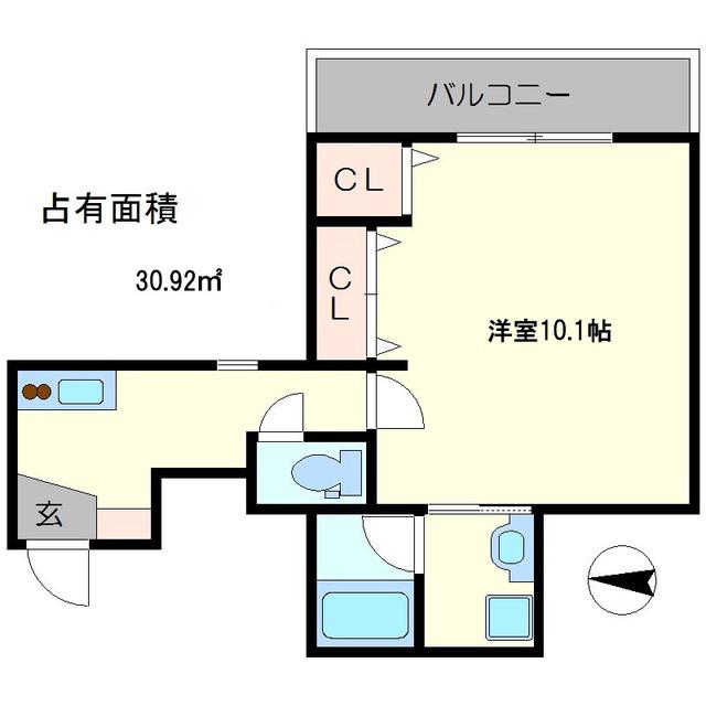 LARGO仁王門(1K/1階)の間取り写真