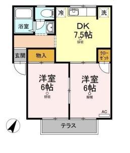 プレジール佐藤C(2DK/1階)の間取り写真