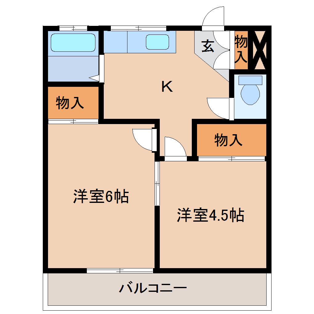 三和コーポ(2K/4階)の間取り写真