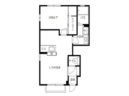 ソレアード長町(1LDK/1階)の間取り写真