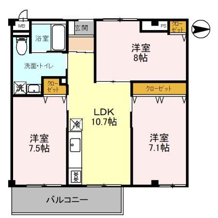 ソレーユ関西(3LDK/1階)の間取り写真