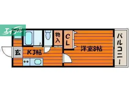 ラッキーハウス北棟(1K/2階)の間取り写真