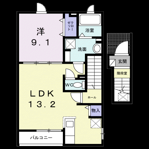 サングレイス(1LDK/2階)の間取り写真
