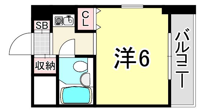 猪名寺パークマンションI(ワンルーム/6階)の間取り写真