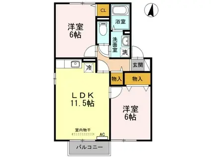 グリーンベルズ C(2LDK/2階)の間取り写真