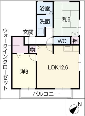 アベニール王塚(2LDK/1階)の間取り写真