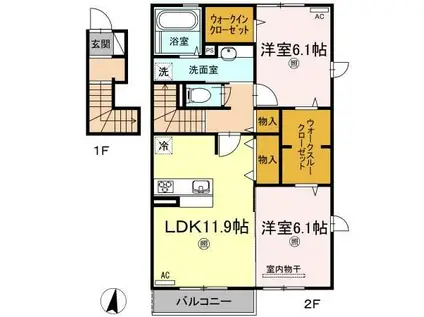 GRACE・K(2LDK/2階)の間取り写真