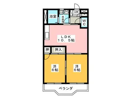 シャトー飯田2号(2LDK/1階)の間取り写真