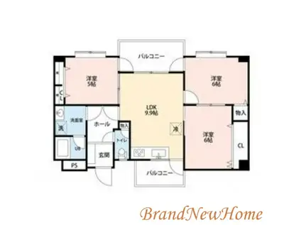 オークヒル(3LDK/4階)の間取り写真