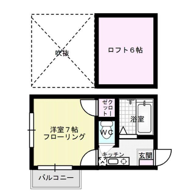 リバティ博多(1K/2階)の間取り写真