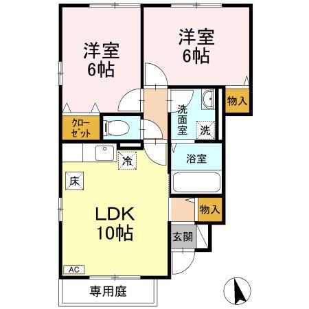 バリュアブル D棟(2LDK/1階)の間取り写真