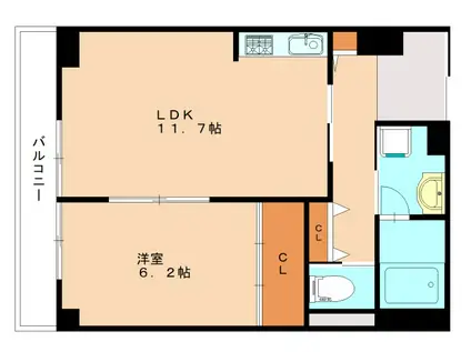 レーベント黒崎(1LDK/6階)の間取り写真