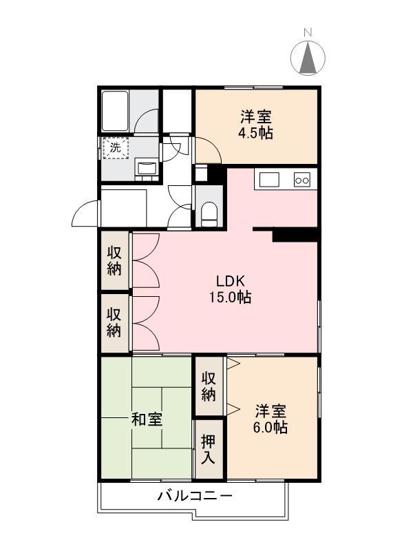 石清尾ハイツ602号(3LDK/6階)の間取り写真