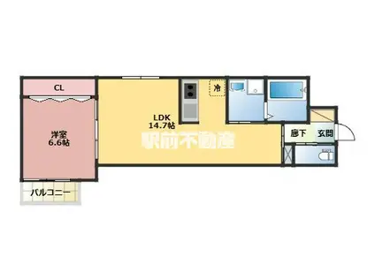 メディオリヴェール紫駅(1LDK/3階)の間取り写真