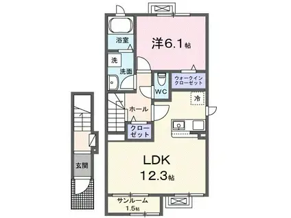 ミュゲ関町(1LDK/2階)の間取り写真