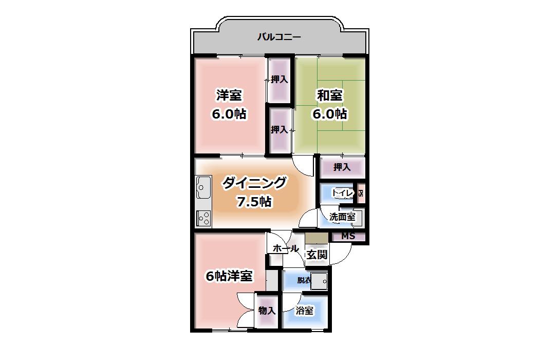 サンライフあけぼの(3DK/2階)の間取り写真
