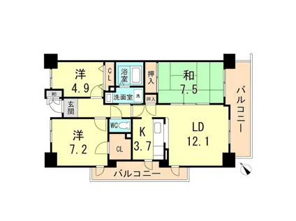 井吹西シティコート(3LDK/11階)の間取り写真