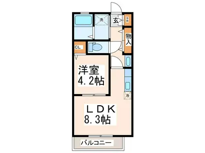 エスポワール参番館B棟(1LDK/2階)の間取り写真