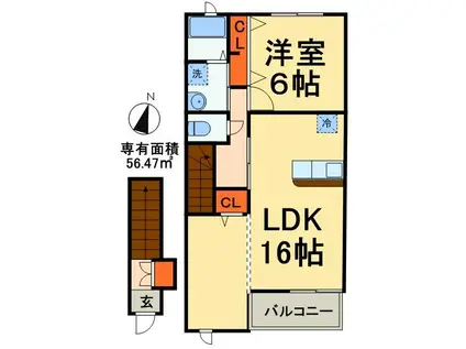 メルシープラザV(1LDK/2階)の間取り写真