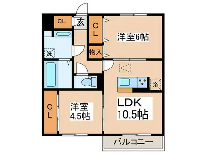 アトリオみなみだいらV(2LDK/2階)の間取り写真