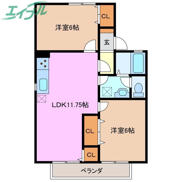 ウエストバンブー β(2LDK/1階)の間取り写真