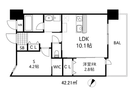 ジェノヴィア神戸新開地駅前(1SLDK/13階)の間取り写真