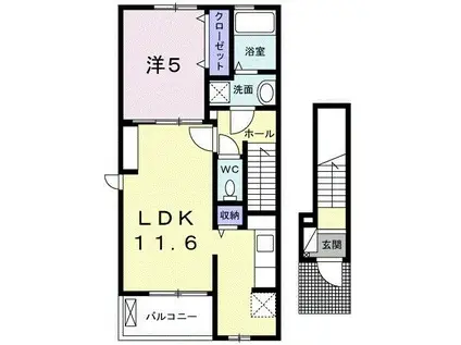 カサベルテ・ホオノキ(1LDK/2階)の間取り写真