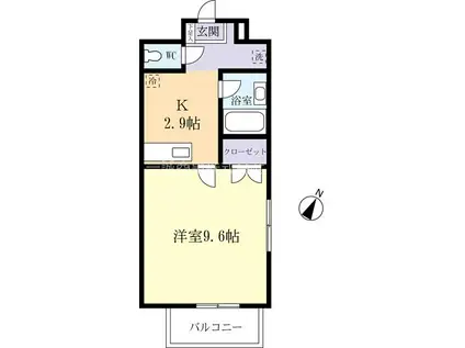 スカイヒルズやまのい(1K/2階)の間取り写真