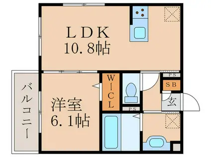 GRAMM六地蔵A棟(1LDK/2階)の間取り写真