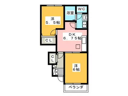 グランデュール(2DK/2階)の間取り写真