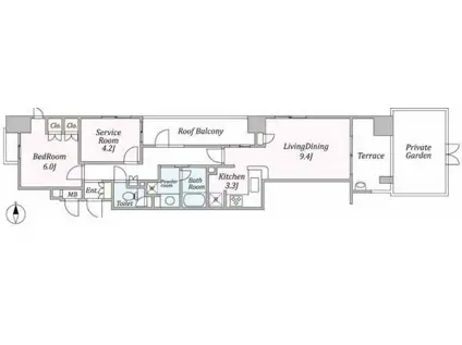 THEパームス木場公園エアリィタワー(1SLDK/2階)の間取り写真